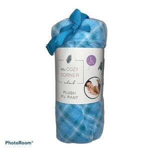 The Cozy Corner BLUE PLAID Fleece Pajama Pants NWT